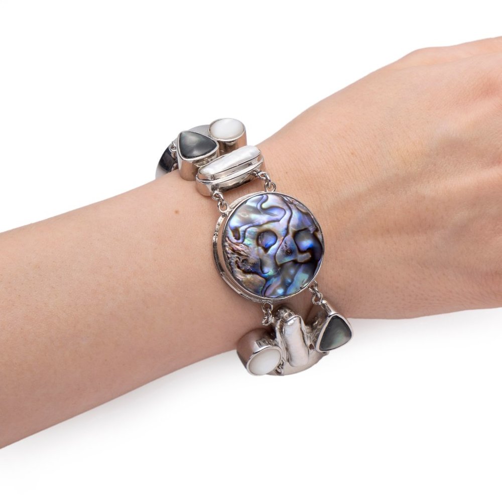 Blue green abalone sea shell necklace bracelet set